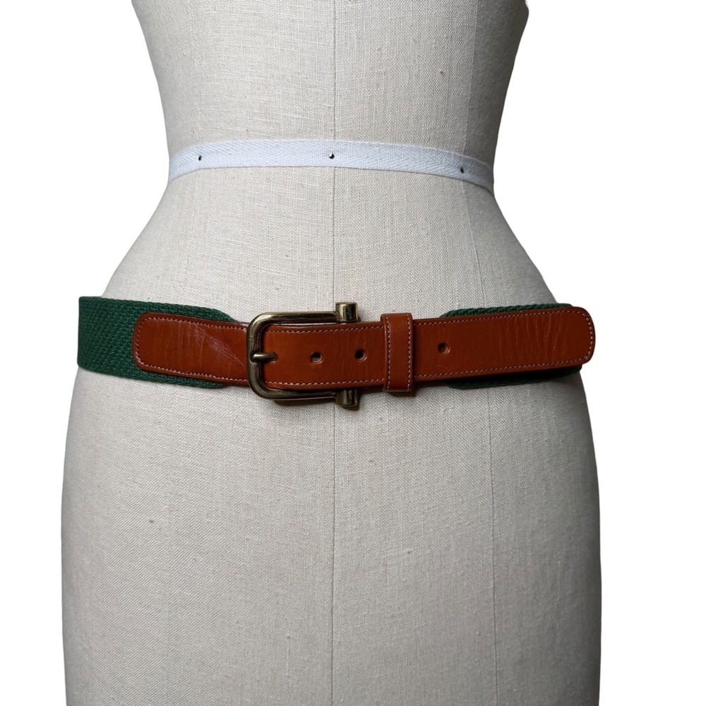 DOONEY & BOURKE Belt Green Brown Woven Leather Brass Men's Size 36 Vintage